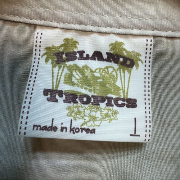 Island Tropics Hawaiian Shirt Mens Large Beige Black Button Up Shirt Sleeve Y2K - Picture 2 of 10